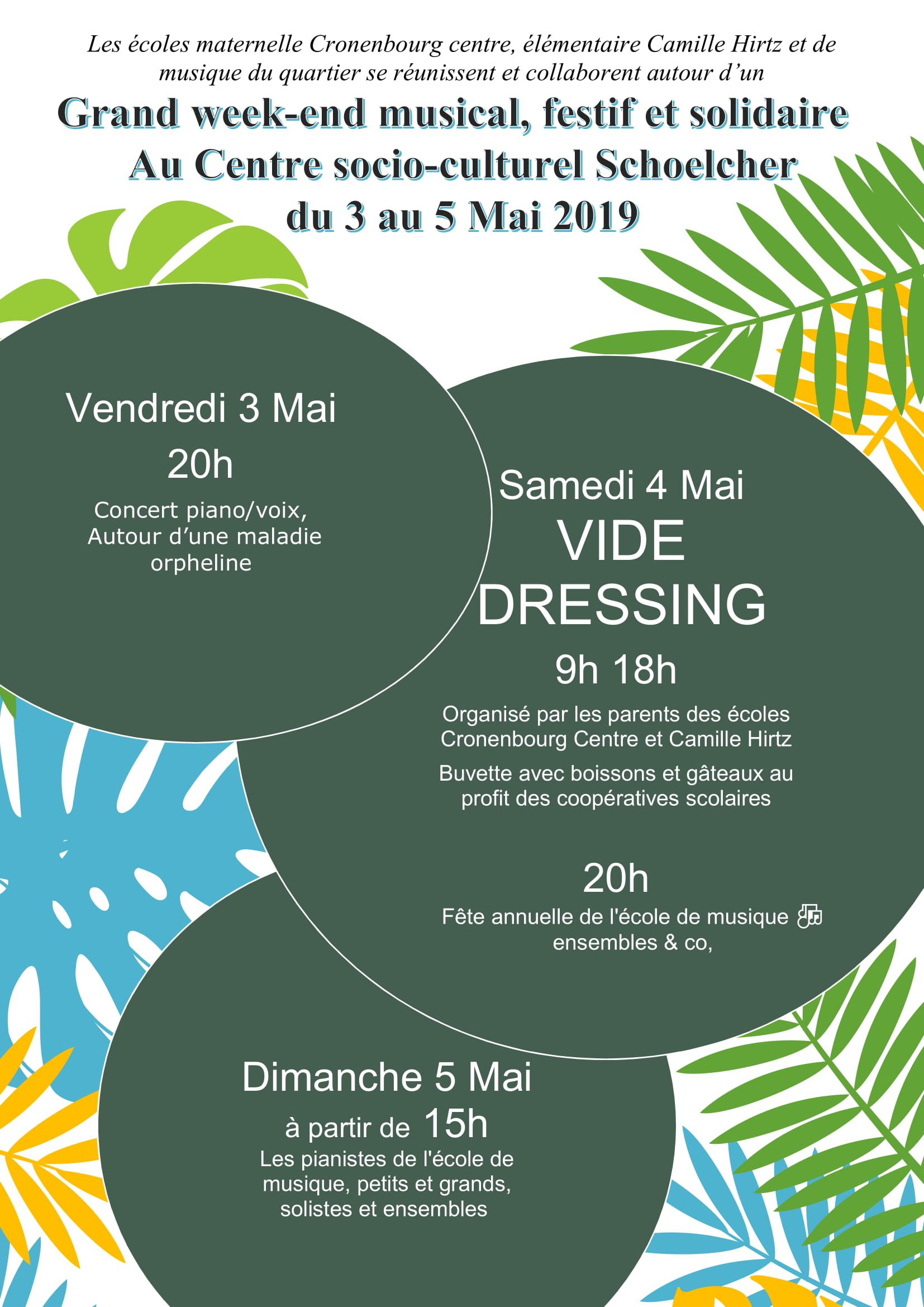 Grand week-end-musical, festif et solidaire au Centre socio-culturel Schoelcher du 3 au 5 mai 2019
